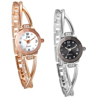 JewelryWe 2pcs Damen Armbanduhr, Elegant Kreuzung Armband Design mit Strass mit Digital Zifferblatt Spangenuhr, Legierung, Silber Rosegold