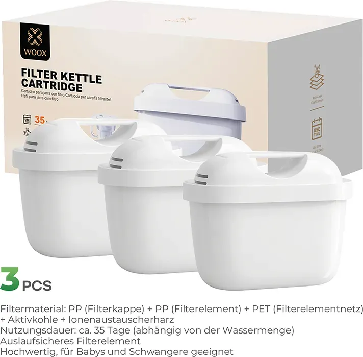 WOOX MX0201 Filterkartusche für Wasserkocher/Kanne, Nutzungsdauer ca. 35 Tage, Filterelement mit Aktivkohle und Ionenaustauscherharz.