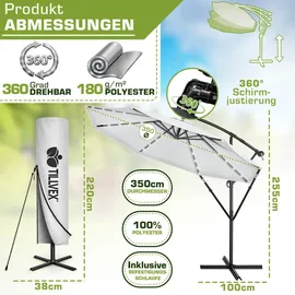 tillvex Ampelschirm Ø 350 cm Grau