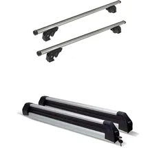 VDP Skiträger Silver Ice ausziehbar + Dachträger/Relingträger VDP LION1 kompatibel mit Dacia Sandero Stepway (5 Türer) ab 13