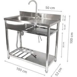 Lemodo Spültisch freistehend, Wasserhahn mit Kalt Warm Anschluss, Spülbecken Größe L