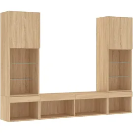 vidaXL 5-tlg. Wohnwand mit LED-Beleuchtung 30 x 102 cm Braun Holzwerkstoff