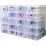 Gojoy - 20x Schuhkarton Faltbar, Transparenten Schachteln, 28cmx18cmx10cm Schuhboxen Stapelbar, Kunststoffboxen Gerippt Transparent-weiß