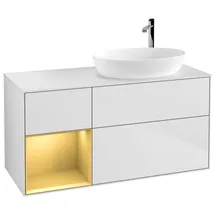 Villeroy & Boch Finion Waschtischunterschrank F921HFMT 120cm, Abdeckplatte white matt, Regale Gold matt lacquer, White matt lacquer