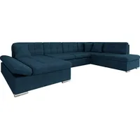 MIRJAN24 Ecksofa Bergen mit Bettkasten, Regulierbare Armlehnen, U-Form Schlafsofa vom Hersteller, Wohnlandschaft (Farbe: Flow 22, Ecksofa: Links) - Blau