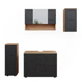 Vicco Badmöbel-Set Irma Anthrazit mit Wabenstruktur/Goldkraft Eiche 4 Teile