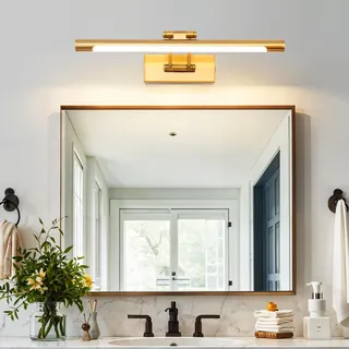 TYhogar LED Spiegelleuchte Badezimmer 40cm 8W, 3000K Wandleuchte Spiegellampe LED-Bilderleuchte mit Schwenkbarem Lampenkopf spiegelbeleuchtung Gold