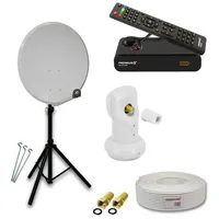 PremiumX Satelliten-Anlage 80cm Satellitenschüssel Stahl Hellgrau Single LNB Stativ
