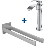 Auralum Max - Bad Armatur Waschtischarmatur mit Hoher Wasserfall Auslauf + Edelstahl Handtuchhalter Handtuchstange, Wandhaken für Bad