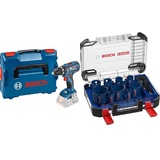 Bosch Professional 18V System Akkuschrauber GSR 18V-28 (ohne Akku und Ladegerät, in L-BOXX) + 14 tlg. Expert Tough Material Lochsäge Set (für Holz mit Metall, Ø 20-76 mm, Zubehör Bohrmaschine)