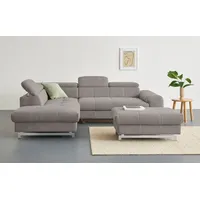 Ecksofa COTTA "Chef L-Form", grau (elephant), B:257cm H:72cm T:206cm, Luxus-Microfaser (100% Polyester);Kunstleder Softlux;Leder Advantage (abgedecktes Spalt-Rindsleder), Rückseite mit schwarzem Spannstoff bezogen;NaturLEDER (echtes Rindsleder), Rückseite mit schwarzem Spannstoff bezogen, Sofas, Ecksofa, mit Kopfteilverstellung, edle Metallkufen, wahlweise mit Bettfunktion