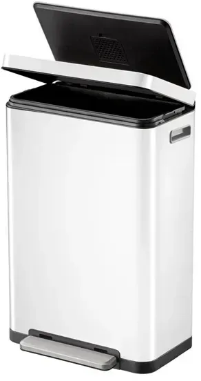 Treteimer EKO X-Cube Tretmülleimer rechteckig 30 L weiß mit extra breitem Pedal, gedämpftem Deckel und Inneneimer