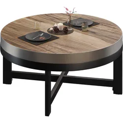 BO | Bistro Lounge Tisch | Ø80xH34cm | 50mm | Edelstahl Rand | Sheesham/ Schwarz