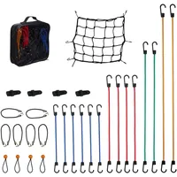 Relaxdays Spanngummi 30er Set, Gepäckspanner, Planenclips, Gepäcknetz, Tragetasche, Universal