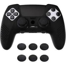 PlayVital Anti-Rutsche Hülle für ps5 Edge Controller,Case Schutzhülle Hülle Skin aus weichem Gummi mit 6 Stück Stick Kappen für PS5 Edge Wireless Controller(3D Noppen Edition,Schwarz)