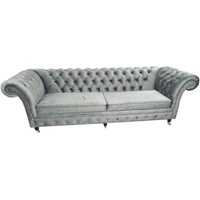 JVmoebel Chesterfield-Sofa Großes 3-Sitzer-Sofa aus grauem Chesterfield-Stoff grau