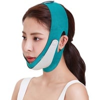 Elastisches Face Lifting Tape V-Form Gesicht Abnehmen Bandage Gesichtsformung Unterstützung Nylongürtel für Männer und Frauen (Dunkelgrün)