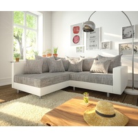 DeLife Ecksofa Clovis Weiss Hellgrau Armlehne Ottomane Links - Hellgrau/Grau