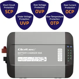 Qoltec intelligente professionelle Monolith-Ladegerät für LiFePO4-, AGM-, GEL- SLA-Batterien 50 A, 12 V)