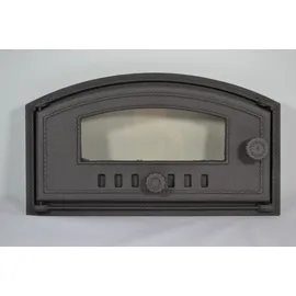 OEM SEZAM - 48 x 27 cm - Pizzaofentür Ofentür aus Gusseisen für Pizzaofen, Backofen, Kamintür mit Glas, Backofentür Holzofentür Kachelofentür - Grau
