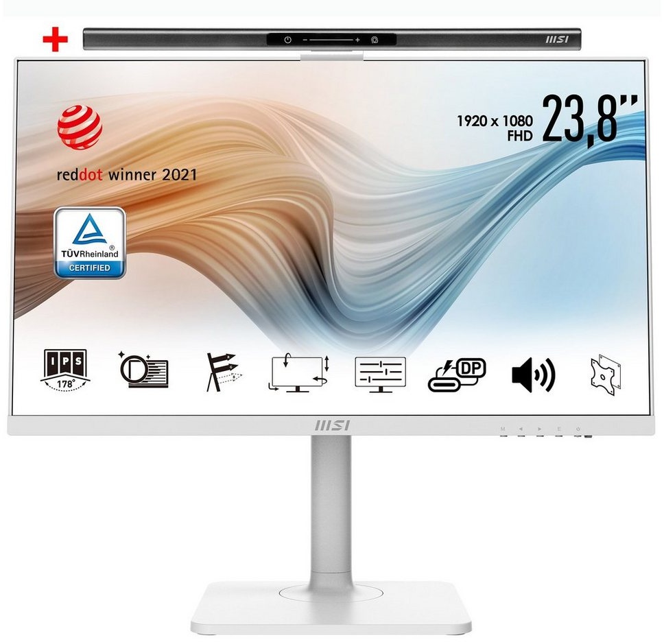 MSI Modern MD241PW LED-Monitor (60 cm/24 ", 1920 x 1080 px, Full HD, 5 ms Reaktionszeit, 75 Hz, IPS, 3 Jahre Herstellergarantie, höhenverstellbar, USB-C) weiß