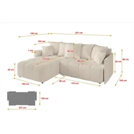altdecor Ecksofa Cord mit Schlaffunktion 2-Sitzer Beige