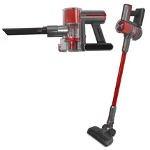 DMS DMS® 2in1 Zyklon Akku Staubsauger kabelloser Handstaubsauger, Elektrobürste, Lithium-Ionen Akku,Ladestation, Betriebszeit 35 Min (Rot-Grau)