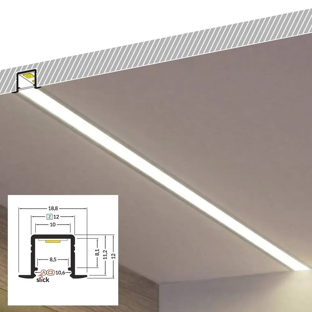 LED Aluminium Profil 2m Einbau ohne / Schwarz / Einbau M-Profil 12x12 mm
