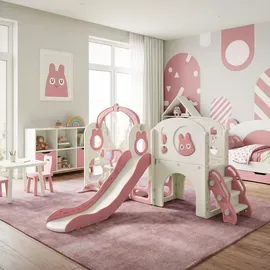 joyz Schaukel mit Spielturm und Rutsche 6-in-1 Rosa