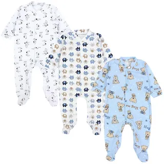 TupTam Baby Jungen Schlafstrampler Langarm Strampler Schlafanzug mit Fuß 3er Pack, Farbe: Farbenmix 3, Größe: 56 - 56