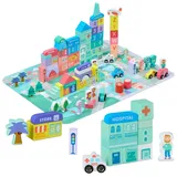 Relaxdays Holzbausteine Stadt im Set - Türkis