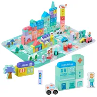 Relaxdays Holzbausteine Stadt im Set - Türkis