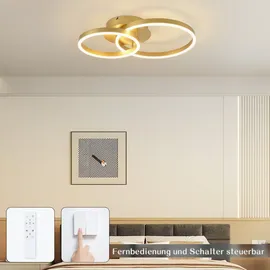 GBLY ZMH Deckenlampe LED Deckenleuchte Wohnzimmer - Wohnzimmerlampe Modern Design Dimmbar mit Fernbedienung Gold 2 Ring aus Acryl 46W Deckenbeleuchtung für Schlafzimmer Küche