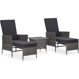 vidaXL 3 tlg. Garten Lounge Gartenmöbel Set, Kissen Poly Rattan, Grau - Garten-Lounge-Set - Gartenlounge-Set - Gartenmöbel-Set - Loungemöbel-Set - Grau