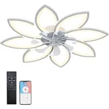 RRBEST Deckenventilator LED-Deckenventilator mit Beleuchtung, 5-flammiges Design, dimmbarer, leiser Deckenventilator mit Fernbedienung und App-Steuerung weiß 90 cm x 14 cm x 90 cm