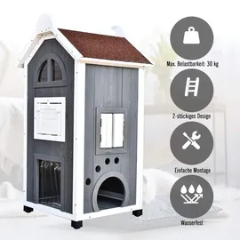 PawHut Katzenhaus für Katzenbett oder Katzentoilette Katzenschrank Katzenklo - Grau, 59 x 55 x 109 cm