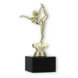 Pokal Kunststofffigur Turnen Damen gold auf schwarzem Marmorsockel 18,3cm