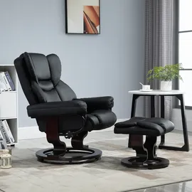 Homcom Relaxsessel Kunstleder 360° drehbar 80 x 100 x 80 cm Schwarz mit Hocker