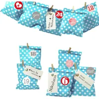 Frau WUNDERVoll® DIY Adventskalender Bescherung, Papiertueten flach 13x16,5cm, beachblau Punkt, Ziffern rosa-rot