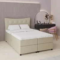 Panda möbel Boxspringbett, 140cm x 200cm, Grau, mit Bettkasten,