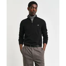 Troyer GANT "CLASSIC COTTON HALF ZIP", Herren, Gr. M, schwarz, Strick, Obermaterial: 100% Baumwolle, casual, Langarm Rippbündchen, Pullover, mit gerippten Details