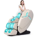 HealthRelife Massagesessel für den ganzen Körper Intelligenter Massagestuhl Zero Gravity 3D-Robotische Hände mit SL-Schiene Relaxsessel Bluetooth-Lautsprecher Beige