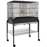 Großer Vogelkäfig, Papageienkäfig Mit Rädern Für Kakadus, Wellensittiche, Kanarienvögel Und Papageien, 85 X 49 X 119 Cm, Schwarz