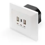 Digitus DA-70618 – Unterputz USB-Ladegerät – 2x USB-A bis 2.8A / 1x USB-C bis 2.8A – Einbautiefe 32 mm – Bedingt Designfähig – Reinweiß RAL 9003