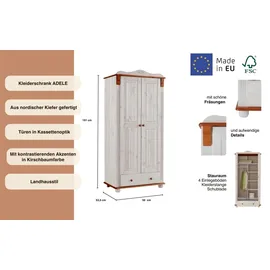 Home Affaire »Adele«, (4 Breiten: 92/130/169/207 H/T ca. 191/54 cm), aus massiver Kiefer,Spiegel beim 4-und 5-trg.Schrank, Innenausstattung