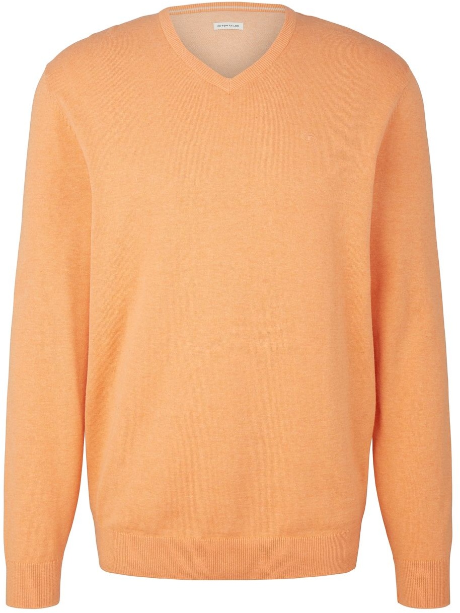 Tom Tailor Herren Rundhals Pullover Basic V-Neck Mandarin Orange Melange 22247 M