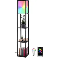 Lunartec Stehlampe aus Holz mit Regal, schwarz inkl. Smarte