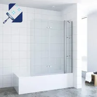 Duschabtrennung Duschtrennwand für Badewanne 130 x 140 cm Faltbar Badewannenfaltwand Duschwand Glas Badewannenabtrennung Badewannenaufsatz 3 Teili...