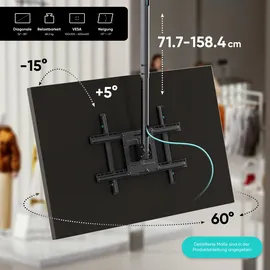 ONKRON Deckenhalterung für Fernseher & Monitor 32-80 Zoll - Fernsehhalterung schwenkbar max VESA 600x400 bis zu 68,2 kg TV Deckenhalterung Schwarz/Fernseher Halterung Decke