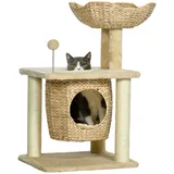 PawHut Katzen Kratzbaum Klein, 74 cm Katzenbaum mit Katzenhöhle, Spielball, Indoor Kletterturm mit Bett, Kratzmöbel für Katzen bis 5 kg, Beige